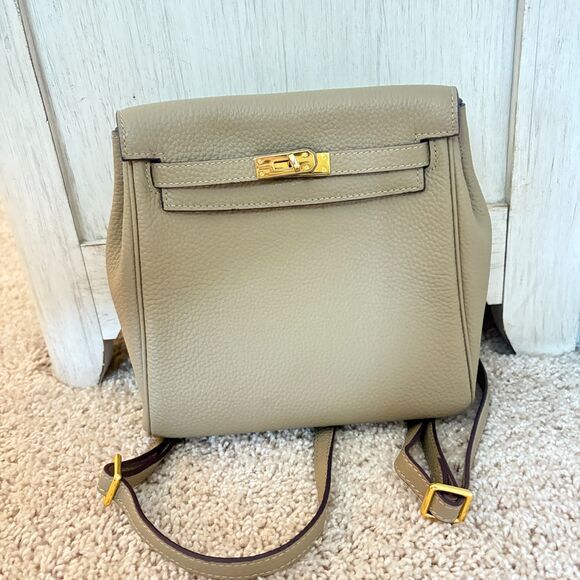 Taupe Leather Belt Buckle Kate Backpack - Picture 3 of 7